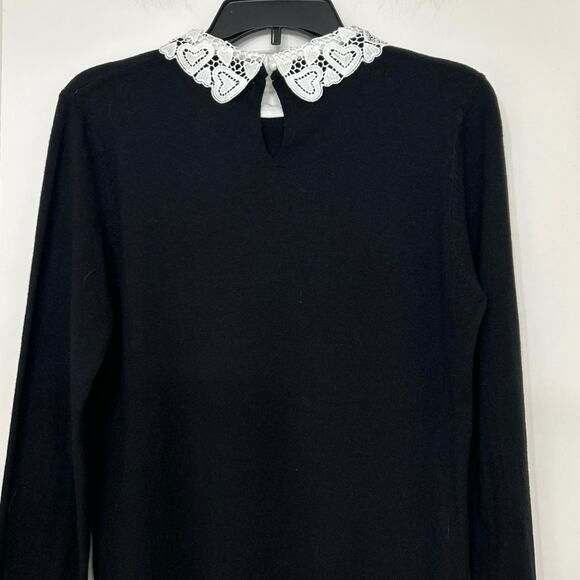 Siani Milano Black Lace Embellished Collared Sweater Size Medium Dainty Feminine - Picture 8 of 10
